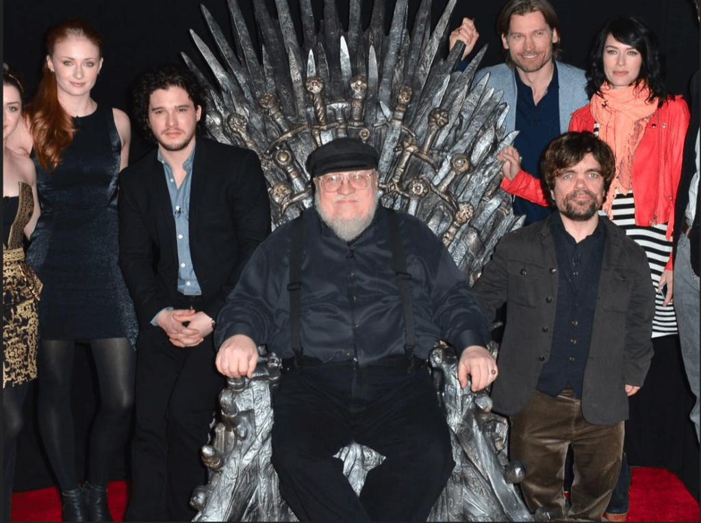 George R.R. Martin with the cast of Game of Thrones